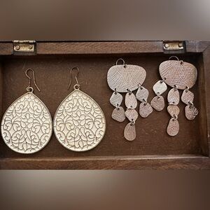 White & Gold Filigree Teardrop Earrings and silver dangling earrings